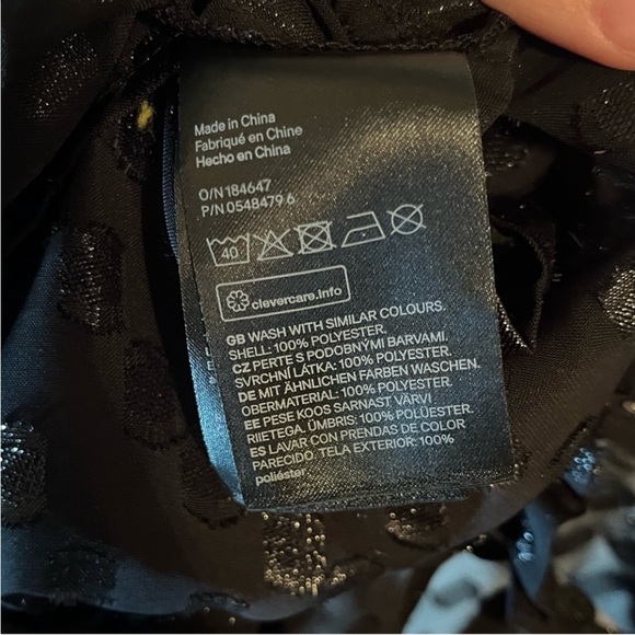 H&M | Black Shimmer Dot Sheer Ruffle Mock Neck Short Sleeve Blouse Size 14 - Picture 5 of 5